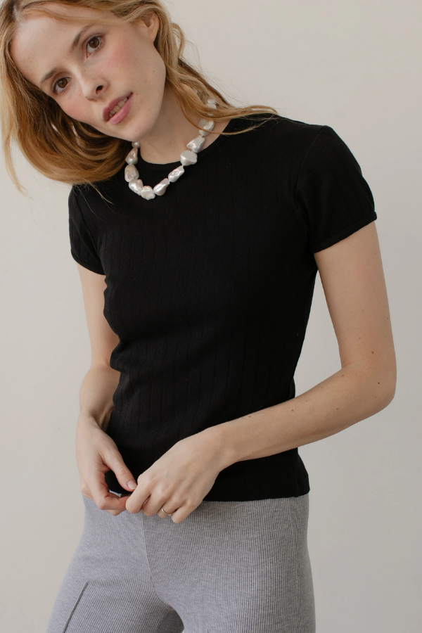 The Pointelle Baby Tee-Jet