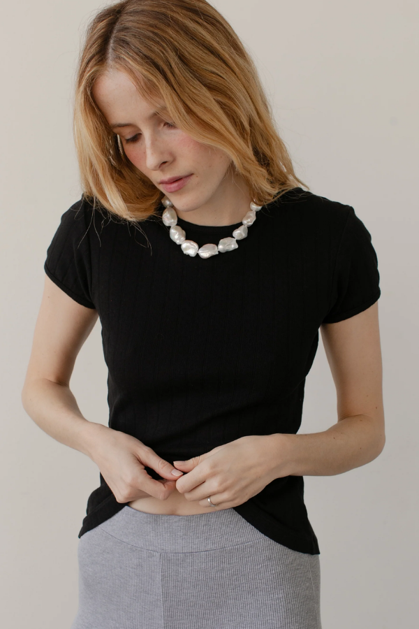 The Pointelle Baby Tee-Jet