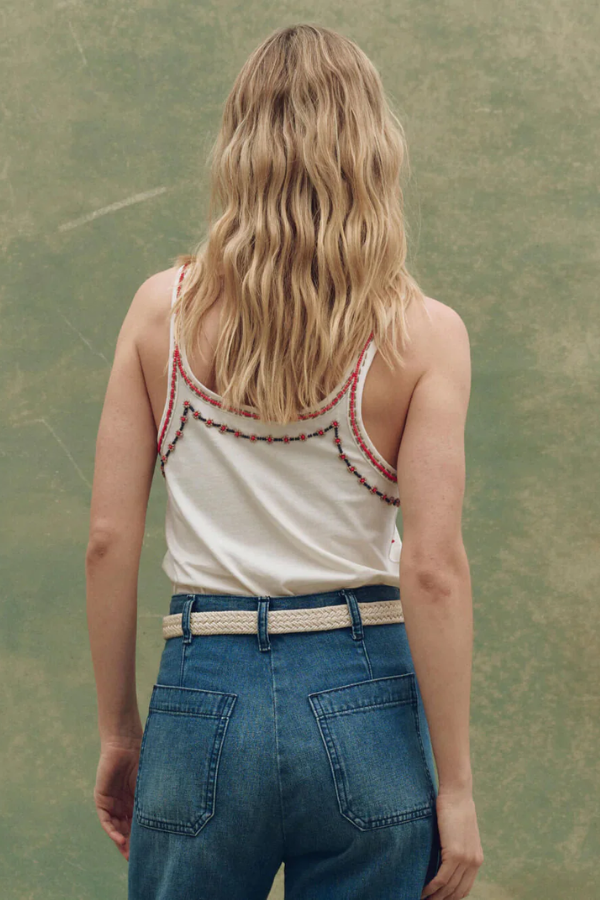 The Beaded Slim Tank-Washed White