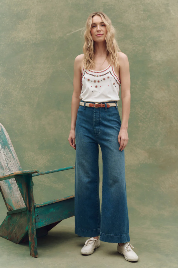 The Beaded Slim Tank-Washed White