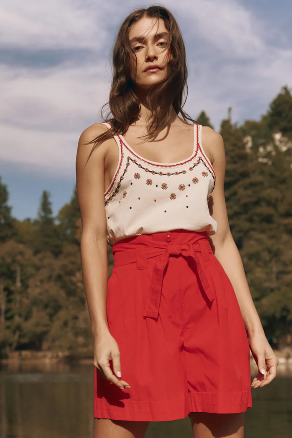 The Beaded Slim Tank-Washed White