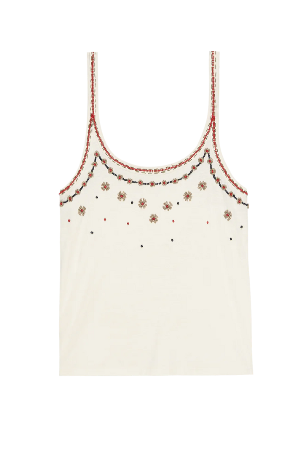 The Beaded Slim Tank-Washed White