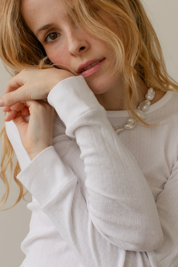The Pointelle Long Sleeve - Powder
