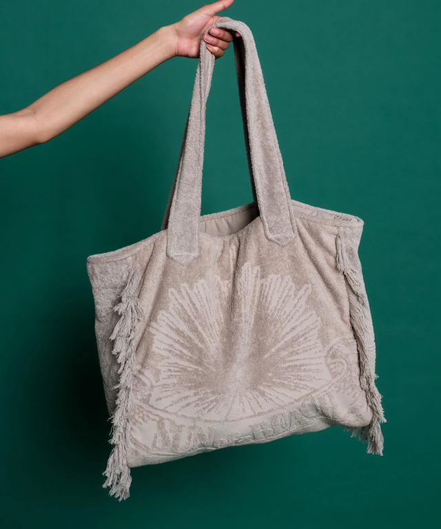 Terry Tote Beach Bag-Greige
