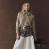 The Crochet Collar Pullover-Oat with Brown