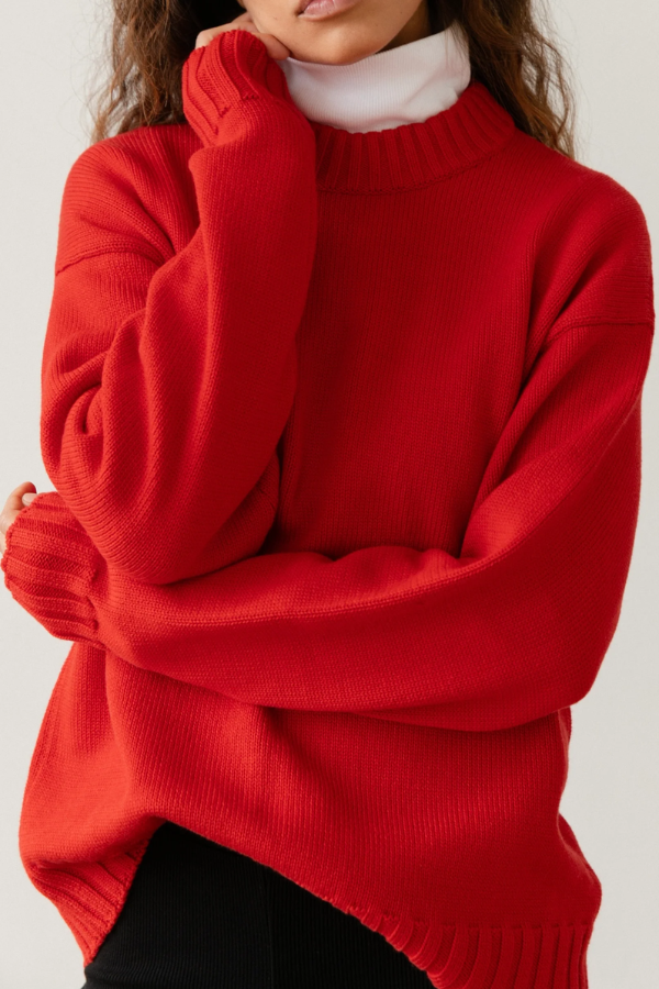 Cotton Cashmere Crewneck Sweater - Tomato