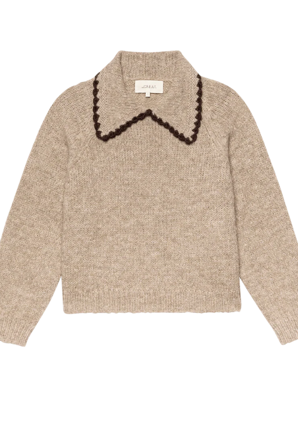 The Crochet Collar Pullover-Oat with Brown