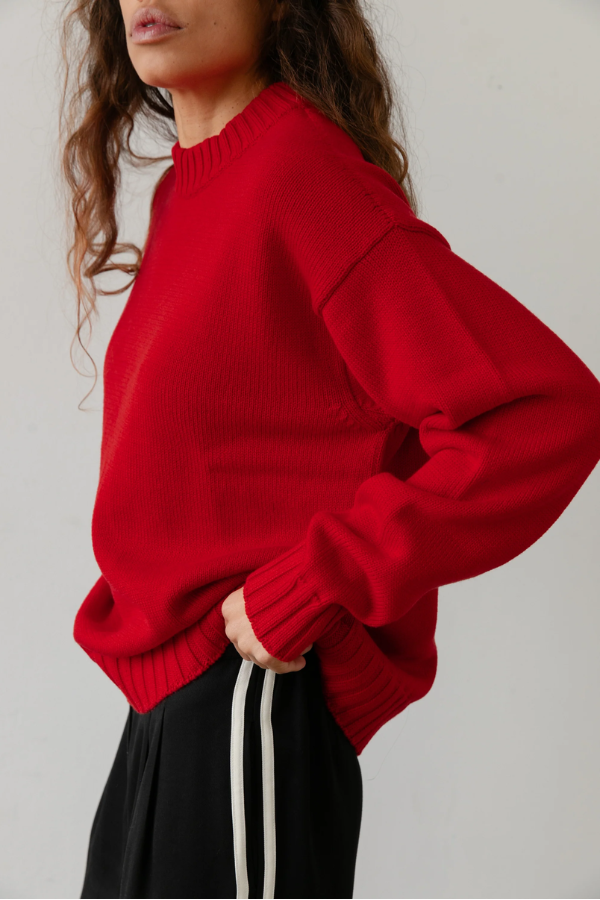 Cotton Cashmere Crewneck Sweater - Tomato