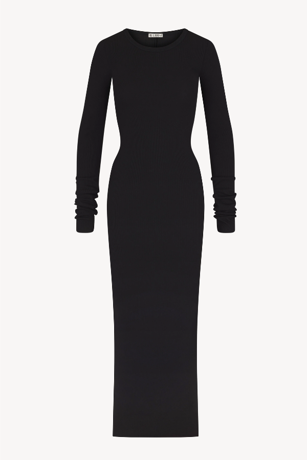 Long Sleeve Crewneck Dress Maxi Black