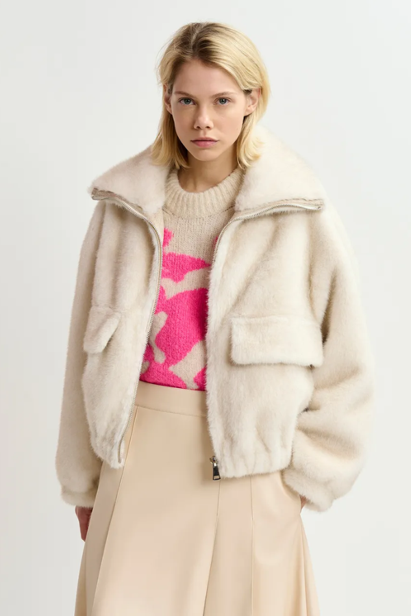 Genz Faux Fur Jacket - Ecru