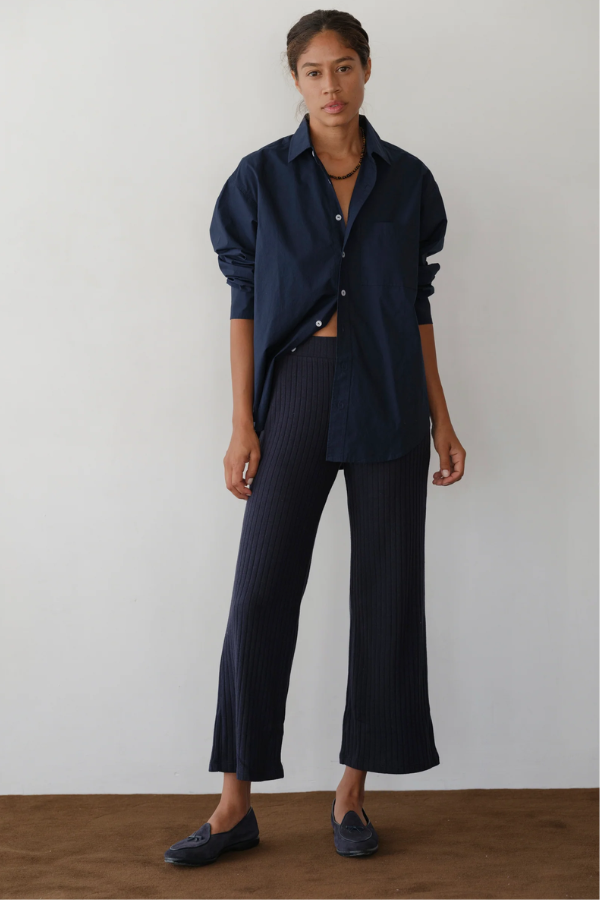 Sweater Rib Kick Flare - Navy