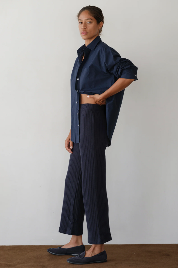 Sweater Rib Kick Flare - Navy