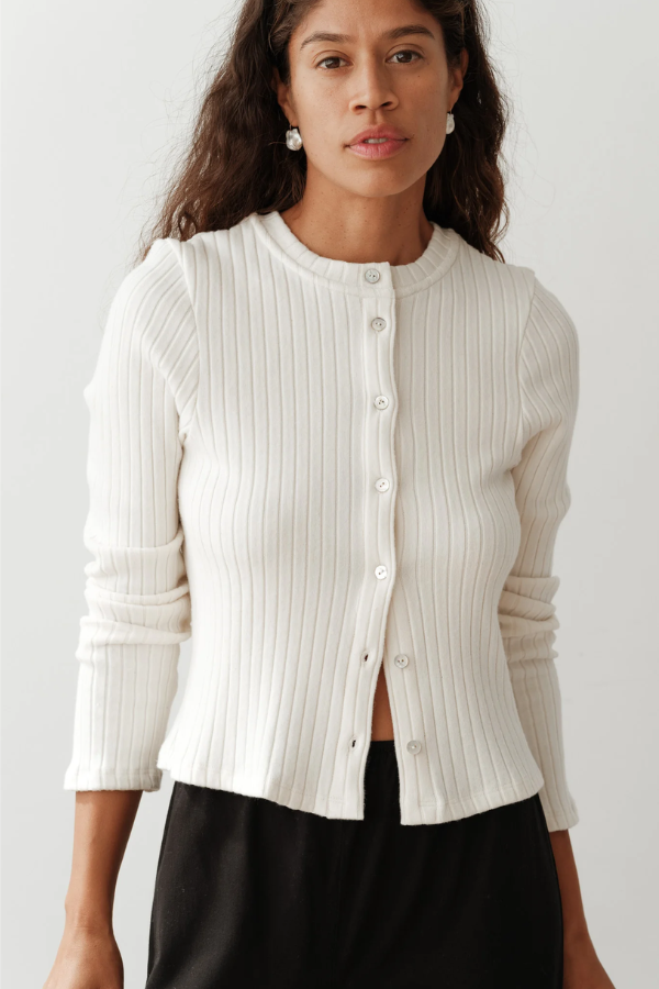 Sweater Rib Cardigan- Creme