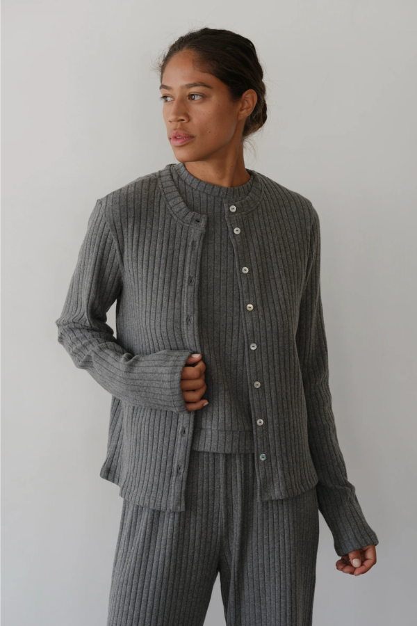 The Sweater Rib Cardigan- Charcoal Grey