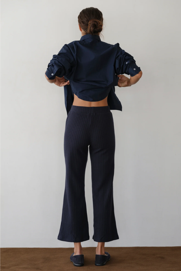 Sweater Rib Kick Flare - Navy