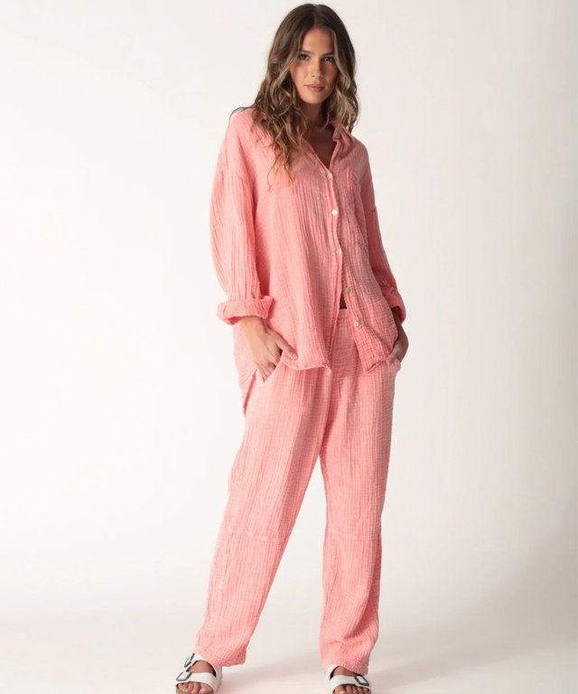 Boyfriend Gauze Shirt- Acid Salmon