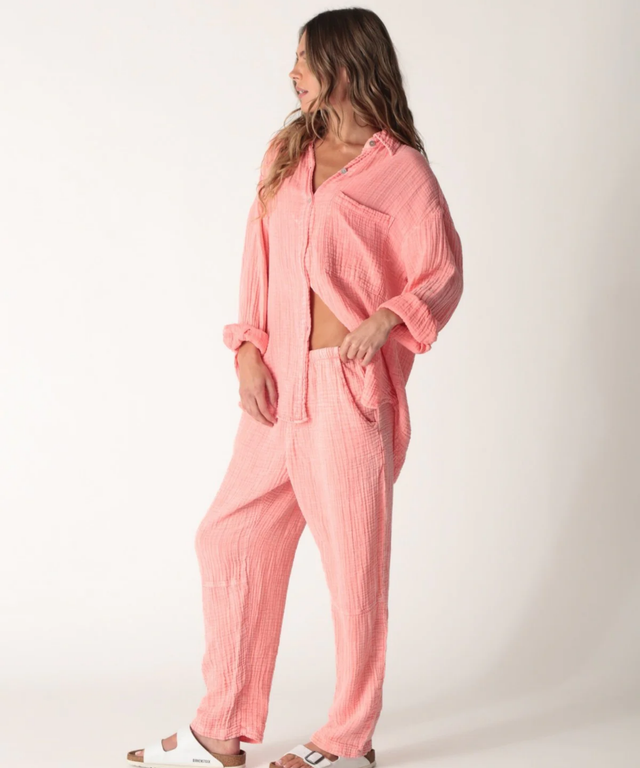 Boyfriend Gauze Shirt- Acid Salmon