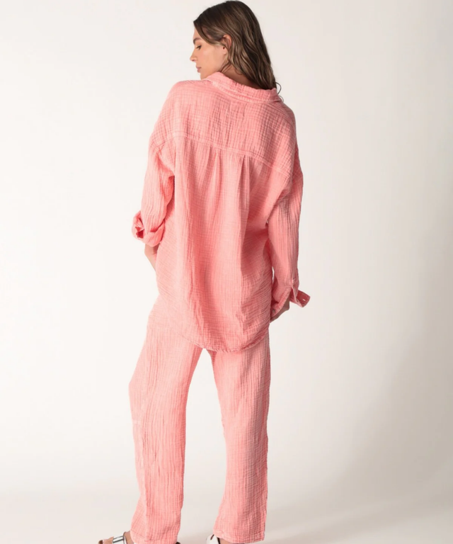 Boyfriend Gauze Shirt- Acid Salmon