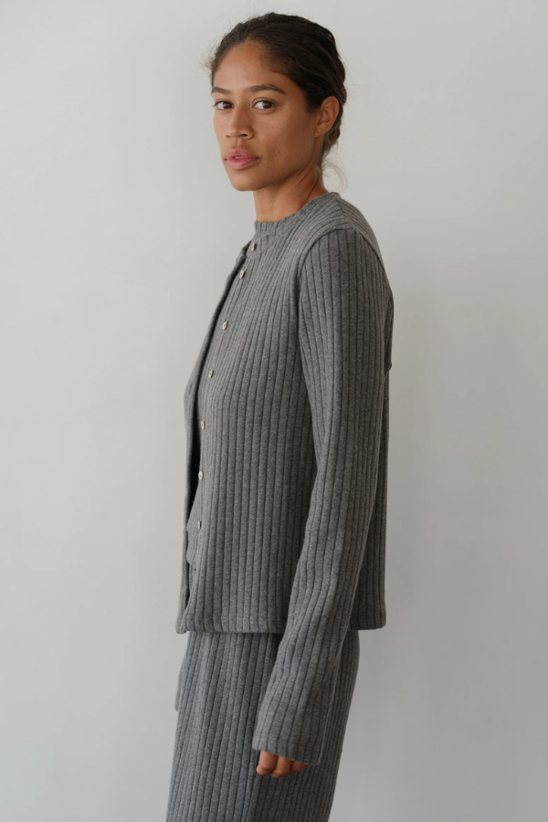 The Sweater Rib Cardigan- Charcoal Grey
