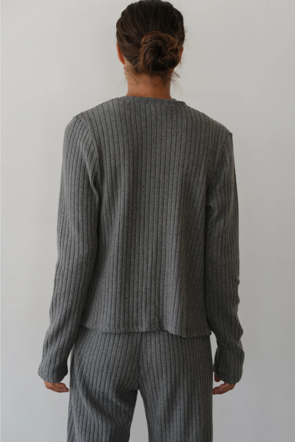 The Sweater Rib Cardigan- Charcoal Grey