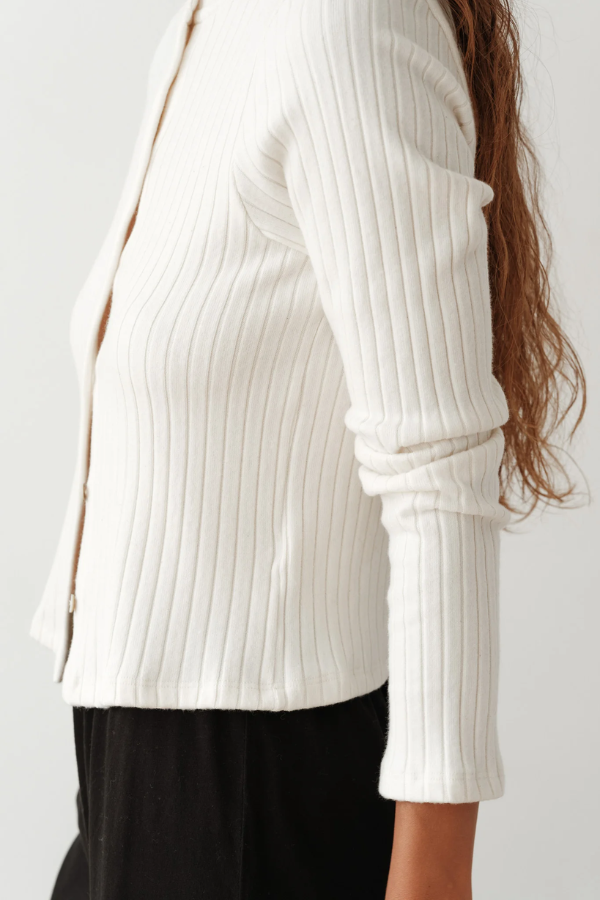 Sweater Rib Cardigan- Creme