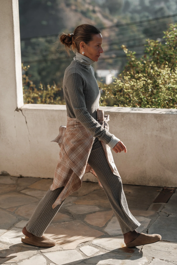 Sweater Rib Kick Flare - Charcoal Grey