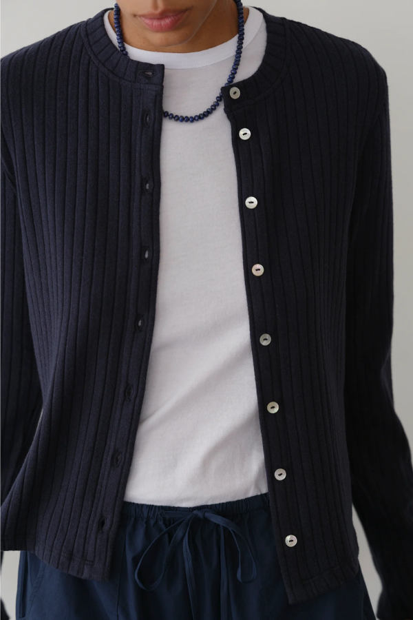 The Sweater Rib Cardigan- Navy