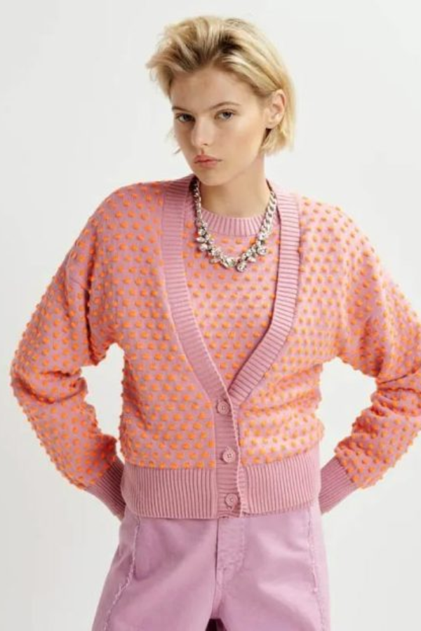 Jacquard knit Cardigan- Polka Dot