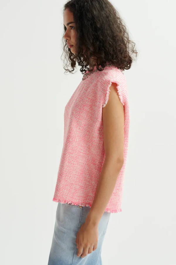 Sleeveless Top with Sequin Neckline