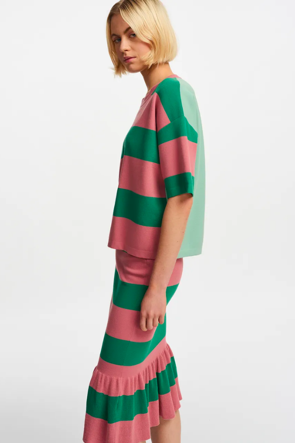 Vintage Pink and Green Striped Knit Skirt