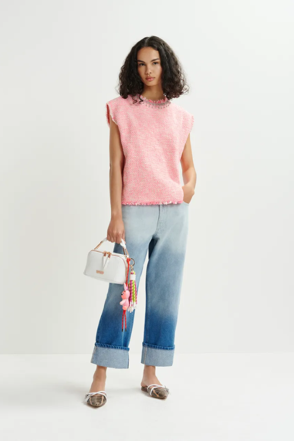 Sleeveless Top with Sequin Neckline