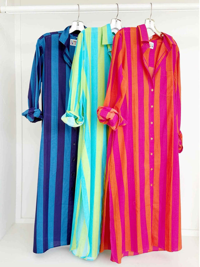 Surf Stripe Shirt Dress: Pink/Orange
