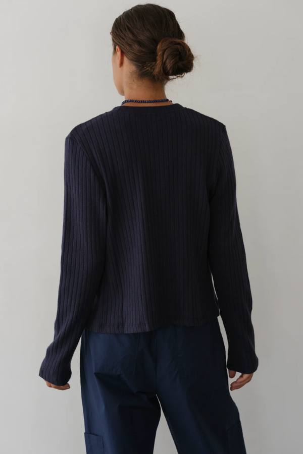 The Sweater Rib Cardigan- Navy