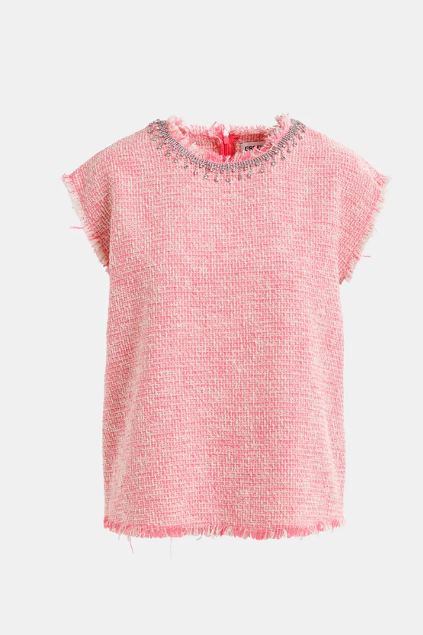 Sleeveless Top with Sequin Neckline