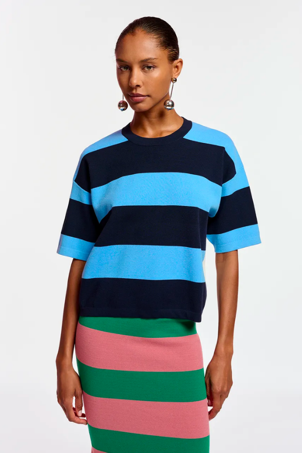 Blue and Navy Blue Striped Knit Sweater