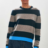 Cashmere Contrast Stripe Crew- Black, Moose and Sky