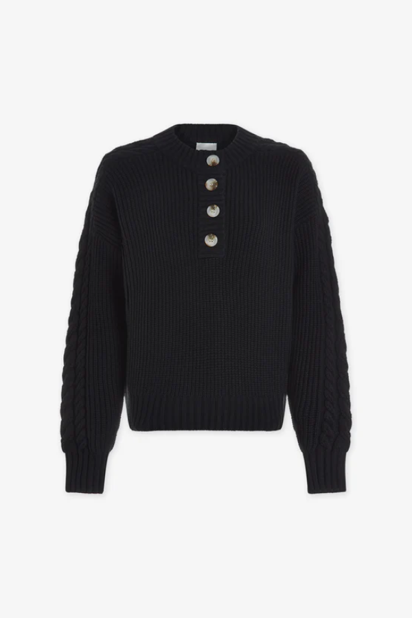 Vera Button Neck Sweater - Black