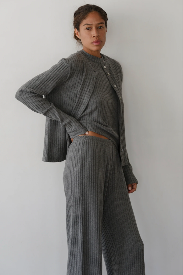 The Sweater Rib Cardigan- Charcoal Grey