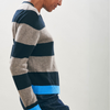 Cashmere Contrast Stripe Crew- Black, Moose and Sky