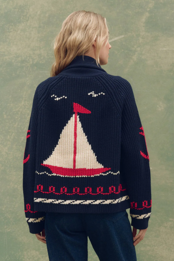 The Sailboat Lodge Cardigan-Dark Navy