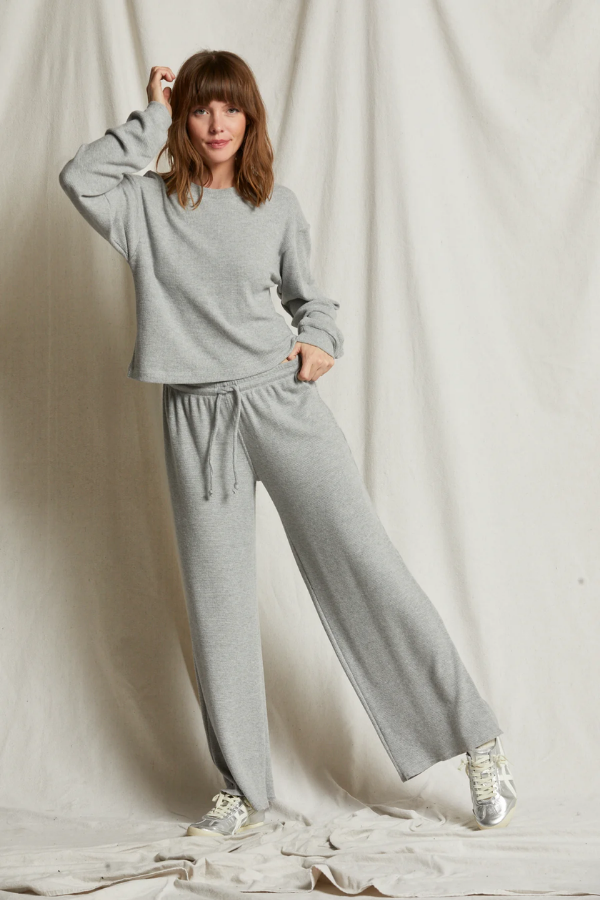 Clover Brushed Thermal Wide Leg Pant - Heather Grey