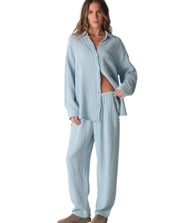 Boyfriend Gauze Shirt- Dusty Blue
