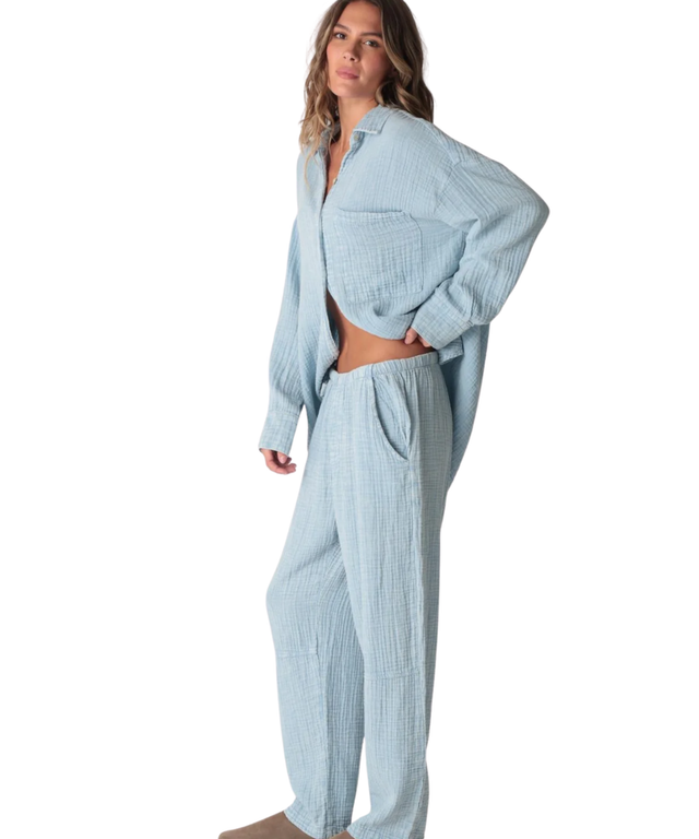 Boyfriend Gauze Shirt- Dusty Blue