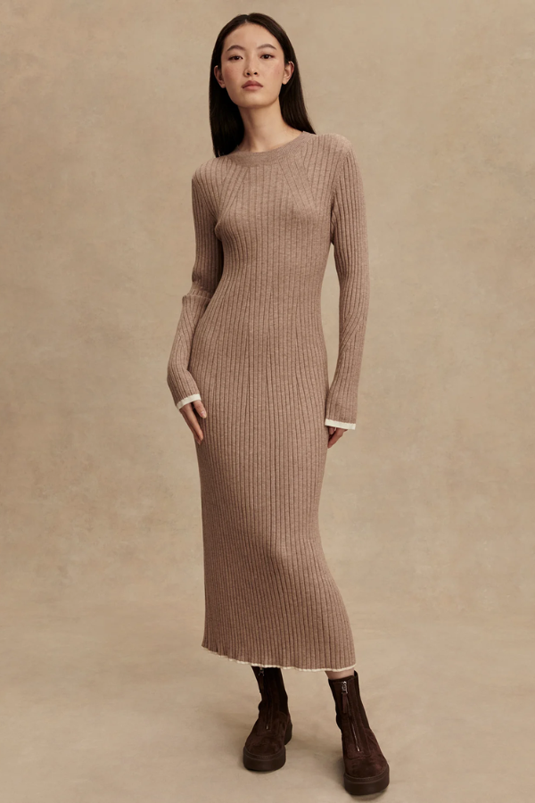 Axel Rib Knit Midi Dress-Light Taupe Marl