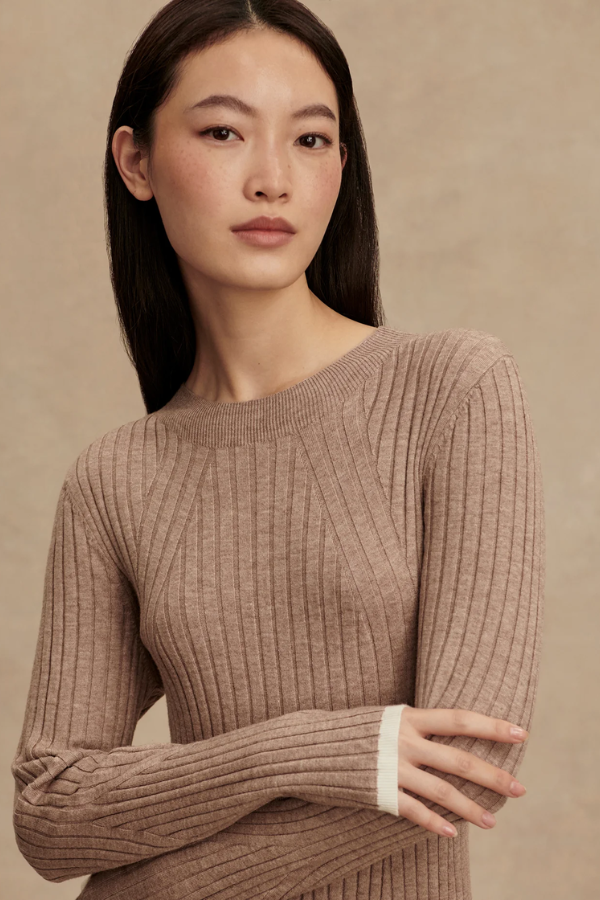 Axel Rib Knit Midi Dress-Light Taupe Marl