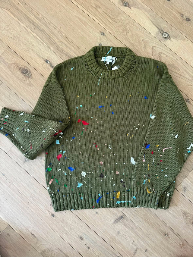 Paint Splatter Sweater in Army Green