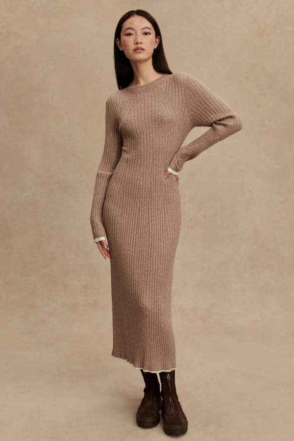 Axel Rib Knit Midi Dress-Light Taupe Marl