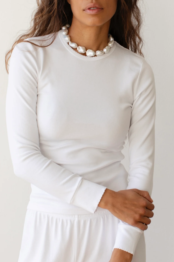 Baby Rib Scallop Long Sleeve - Powder