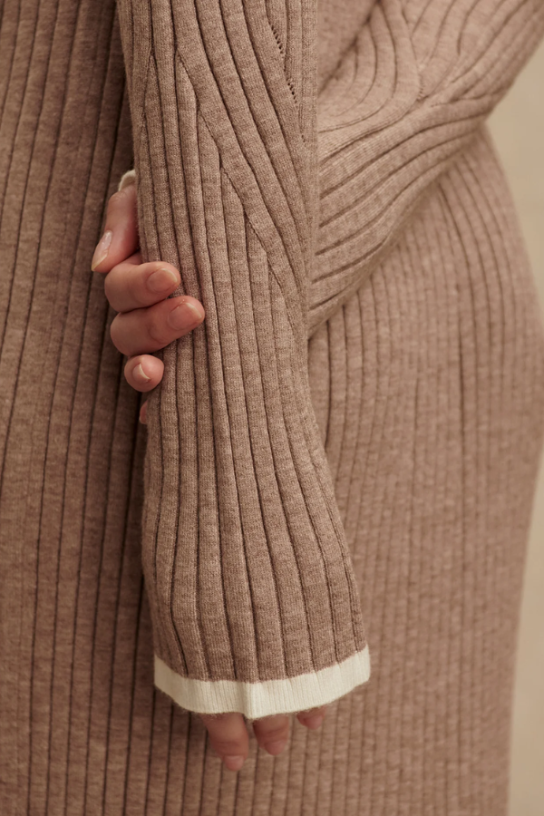 Axel Rib Knit Midi Dress-Light Taupe Marl