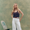The Beaded Slim Tank-Navy